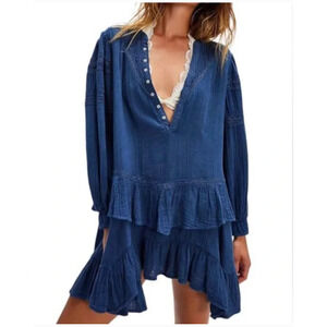 NWT Free People Sachi Mini Dress Lace Tiered Ruffle Balloon Sleeve Billowy Large